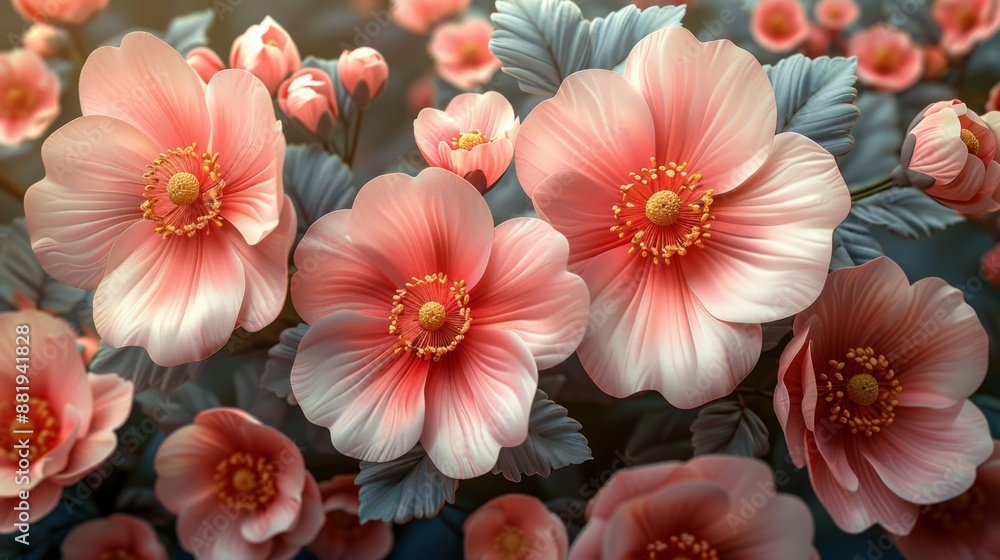 Blooming Pink Flowers with Soft Lighting Blooming Pink Flowers with Soft Lighting