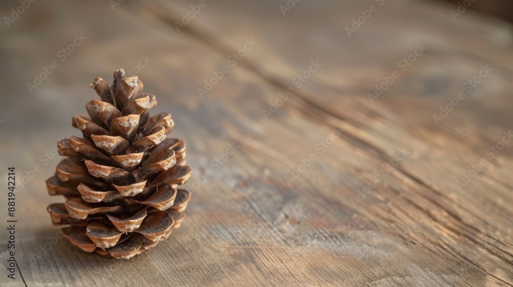 Single Brown Pine Cone on Weathered Wooden Surface Single Brown Pine Cone on Weathered Wooden Surface