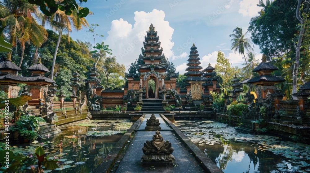 Fototapeta premium Temple and Pond Landscape