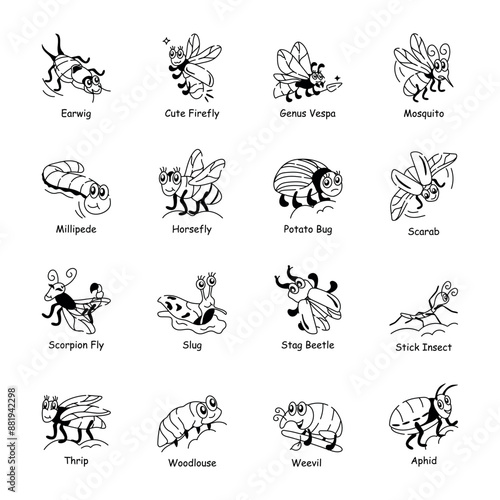 Pack of 16 Cute Pest Doodle Icons