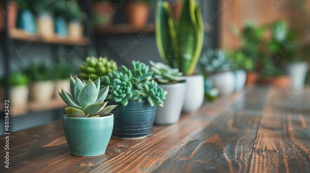 Zen Vibes: Close-Up of Lush Succulents on Sleek Desk in Natural Light Zen Vibes: Close-Up of Lush Succulents on Sleek Desk in Natural Light