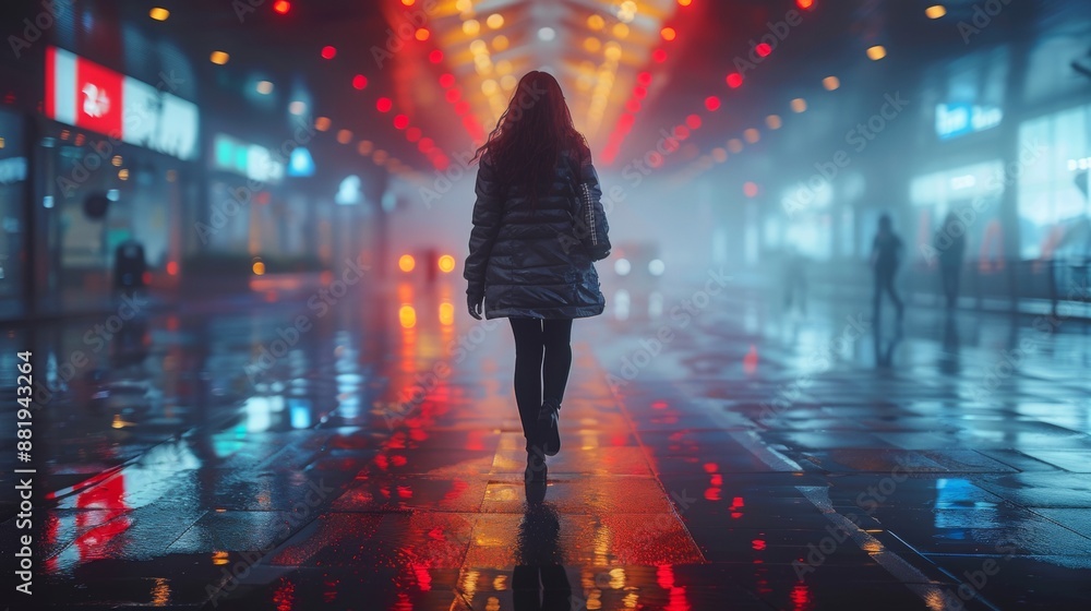 Fototapeta premium walking in a futuristic world, controlled by computers, dark colors, dark and moody, cinematic extreme closeup