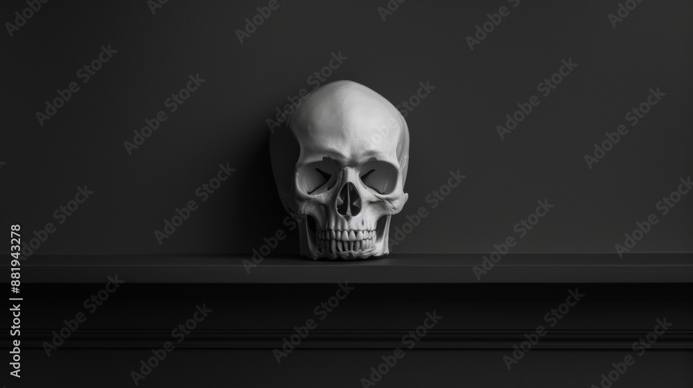 White Human Skull Resting on Dark Shelf White Human Skull Resting on Dark Shelf