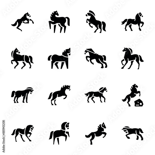 Bundle of 16 Racing Horse Solid Icons 

