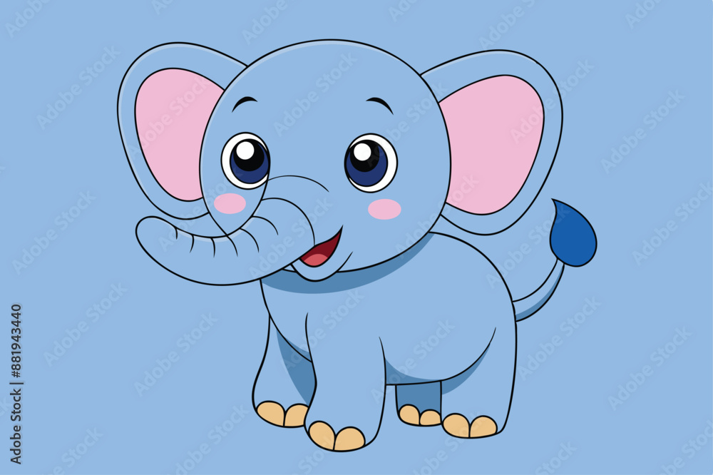 Obraz premium Cartoon Cute Baby Elephant - Adorable and Playful Vector Illustration