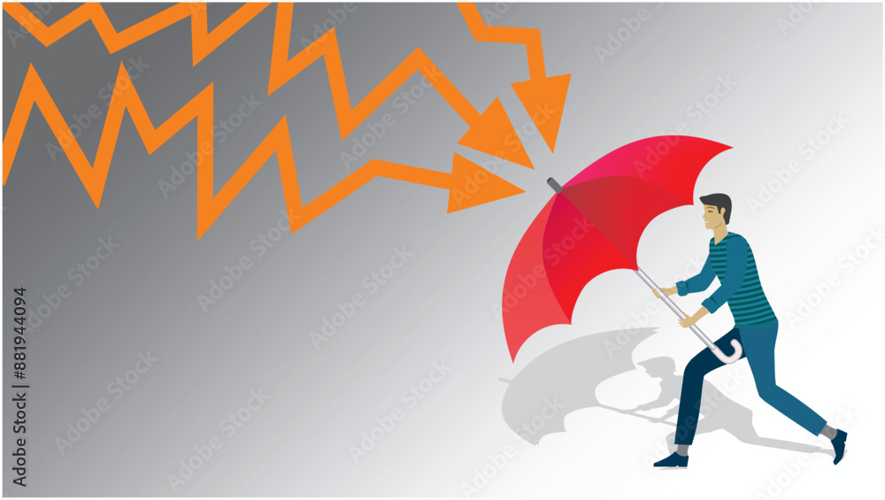 Man trying to protect him self from lightning with an umbrella. Dimension 16:9. Vector illustration. Man trying to protect him self from lightning with an umbrella. Dimension 16:9. Vector illustration.