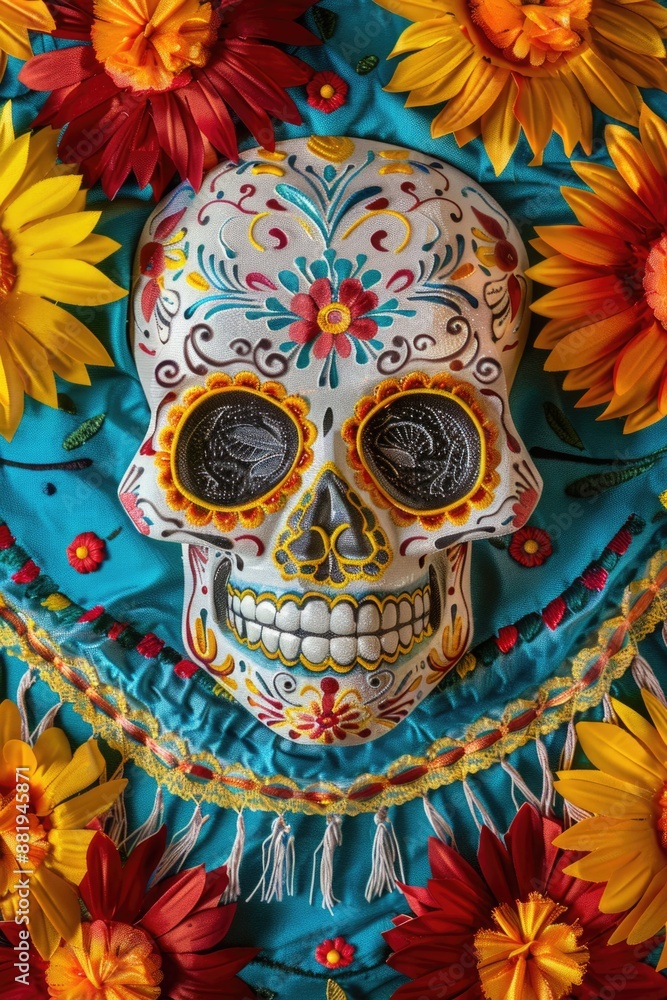 Obraz premium Sugar Skull with Flowers