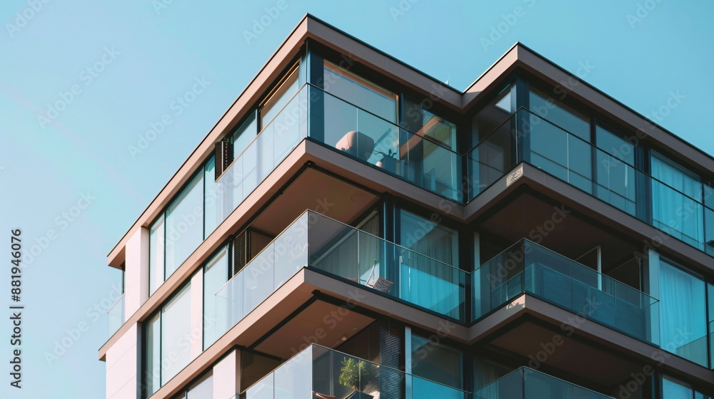 A modern apartment building with floor-to-ceiling glass walls and minimal interior furnishings A modern apartment building with floor-to-ceiling glass walls and minimal interior furnishings