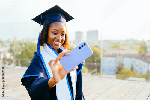 Young African woman student takes selfie photo