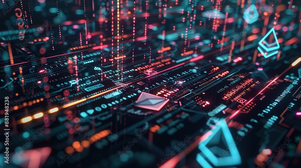 Illuminated Blockchain Market Graph Featuring Bitcoin and Ethereum Symbols Illuminated Blockchain Market Graph Featuring Bitcoin and Ethereum Symbols