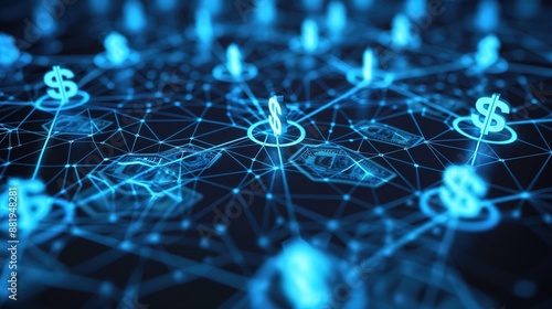 Abstract Online Network with High Contrast Digital Money Currency Symbols
