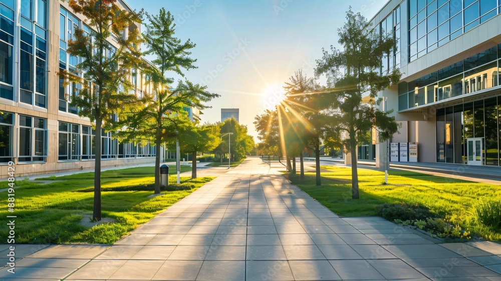 A university campus with a clean, modern design and open spaces A university campus with a clean, modern design and open spaces