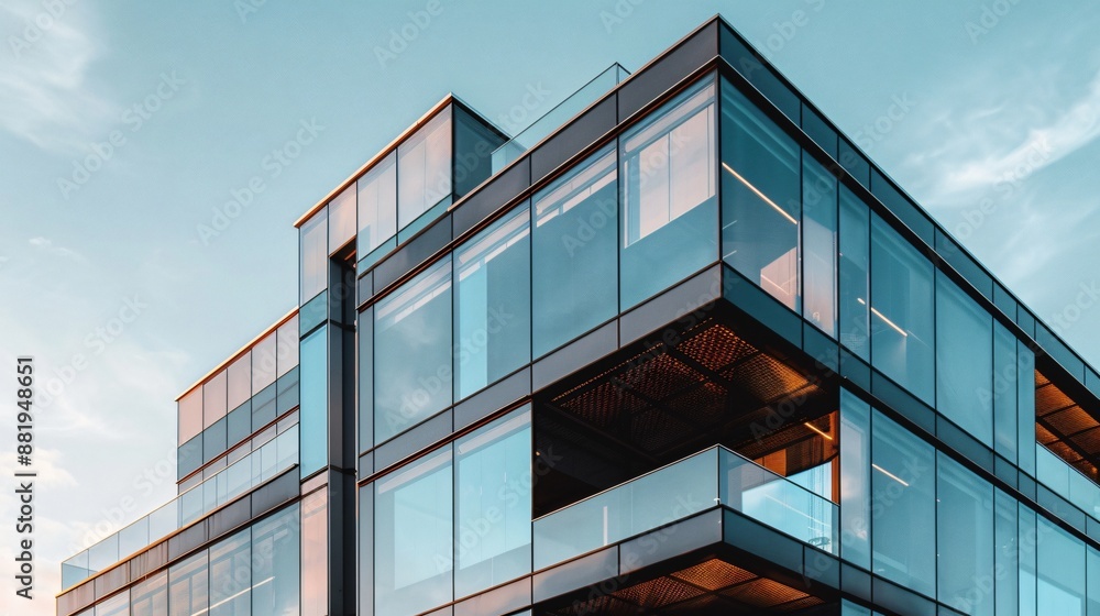 An office building with a minimalist design, using glass and steel for a modern look An office building with a minimalist design, using glass and steel for a modern look