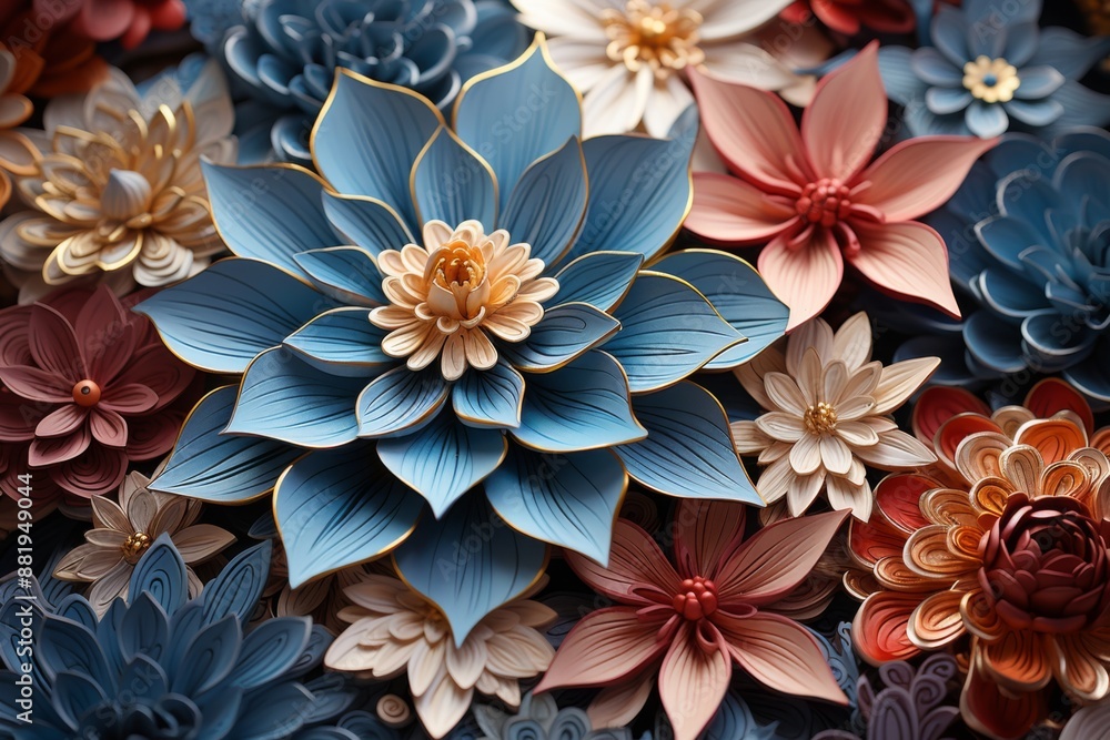 Intricate 3D Paper Flowers in Vibrant Colors Intricate 3D Paper Flowers in Vibrant Colors