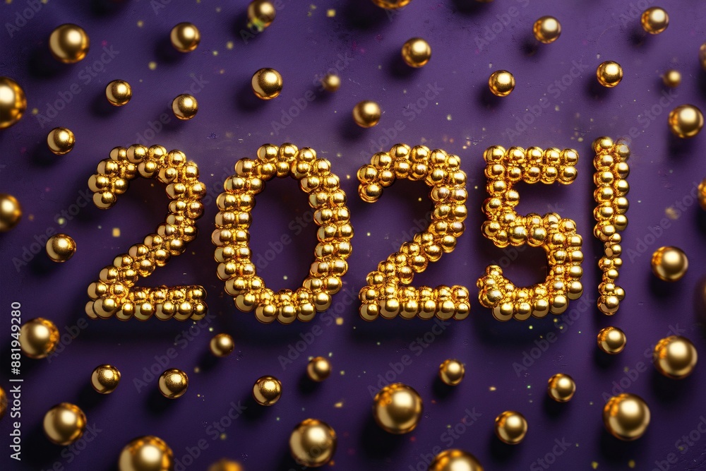 Gold figures 2025 on the background of holiday decorations Gold figures 2025 on the background of holiday decorations