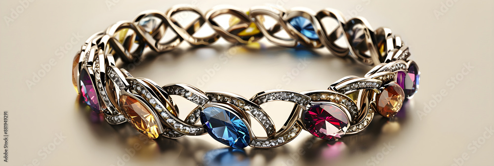 Elegant Multicolored Gemstone Bracelet on Neutral Background with Exquisite Craftsmanship Elegant Multicolored Gemstone Bracelet on Neutral Background with Exquisite Craftsmanship