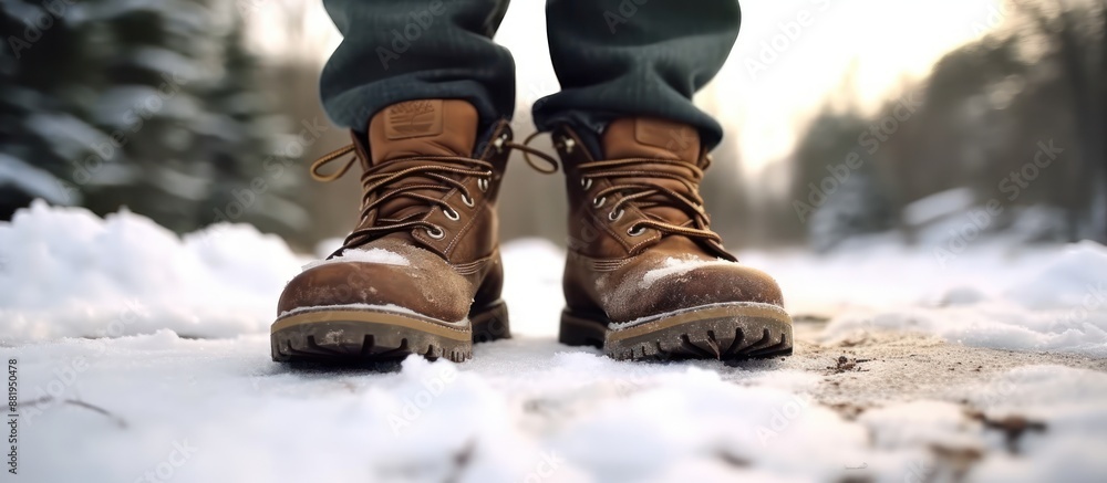 Brown Boots in Snowy Landscape Brown Boots in Snowy Landscape