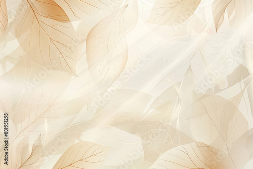This abstract floral background features delicate leaf patterns and soft pastel colors, creating a sense of tranquility and elegance