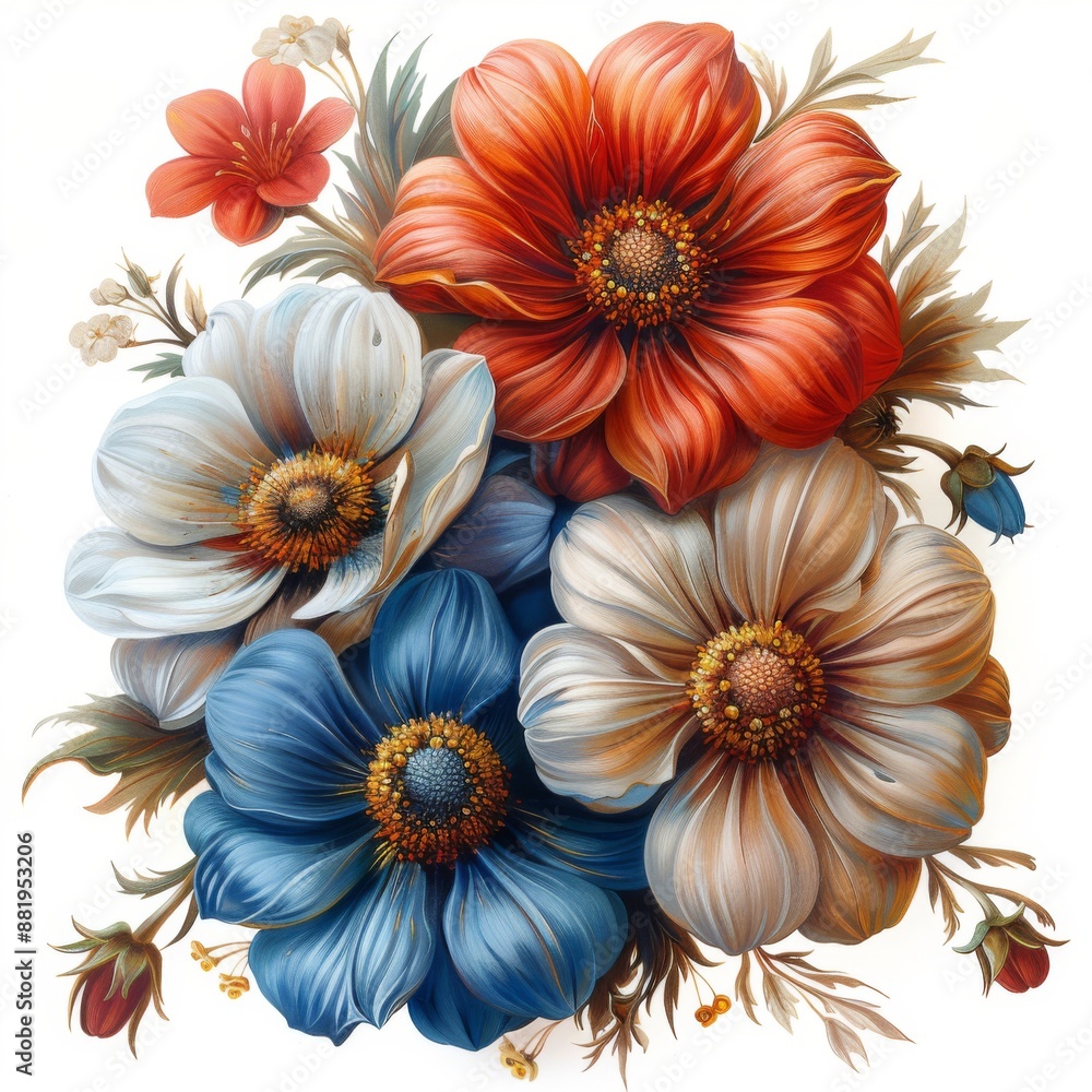A Vibrant Bouquet of Flowers in Red, White, and Blue A Vibrant Bouquet of Flowers in Red, White, and Blue