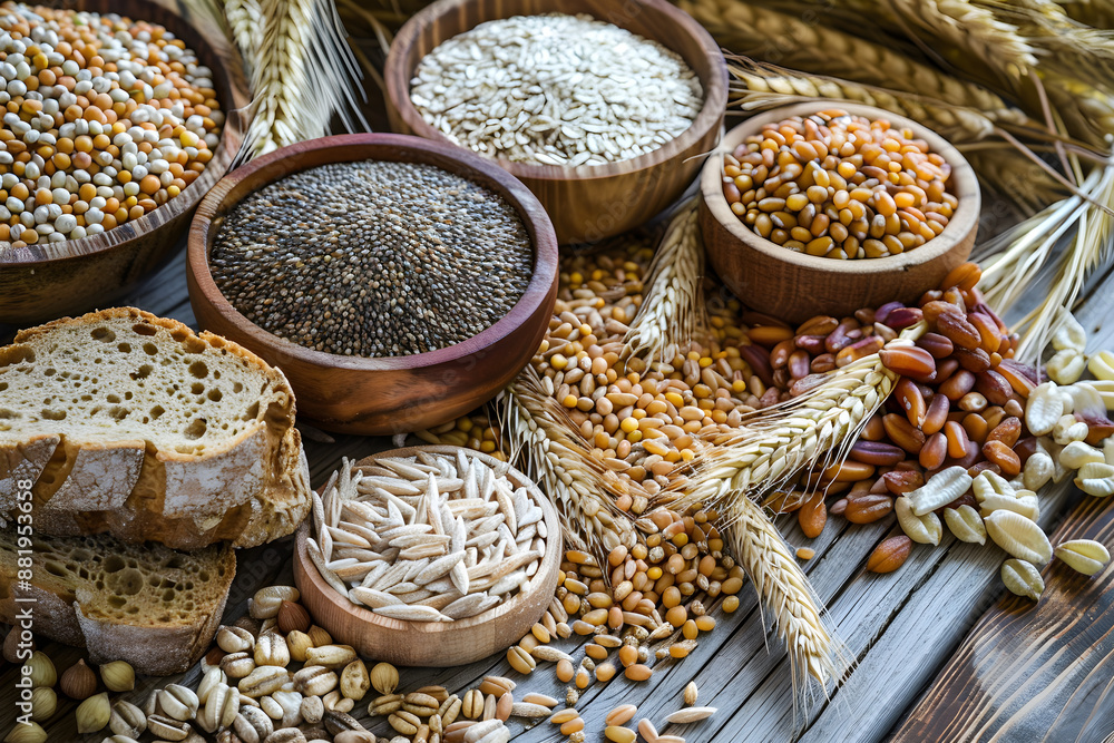 Fototapeta premium Arrange a variety of whole grains on a table