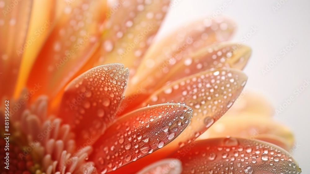 Ethereal Beauty of Summer Blooms: Macro Petals with Dew in Soft Light on White Background, Copy Space Available Ethereal Beauty of Summer Blooms: Macro Petals with Dew in Soft Light on White Background, Copy Space Available