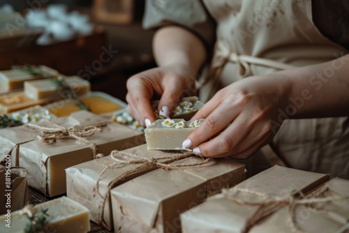 Handmade Soap Bars with Eco-Friendly Packaging for Artisanal Bath Products Promotion