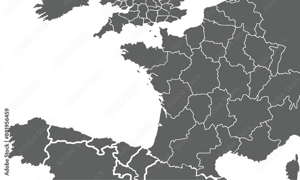 Obraz premium Political Map of France isolated on white background. for website layouts, background, education, precise, customizable, Travel worldwide, map silhouette backdrop, earth geography, political, reports.