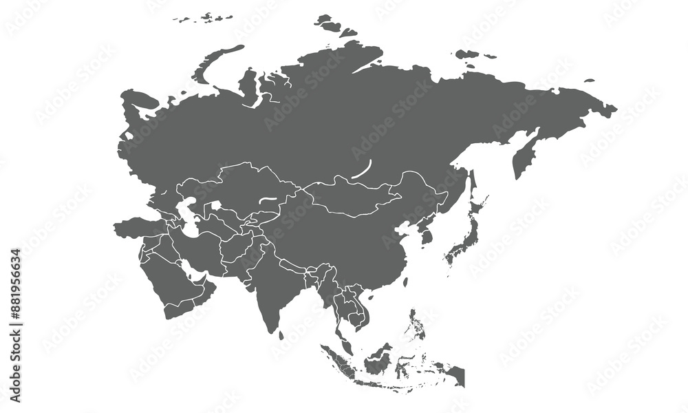 Map of asia countries isolated on white background. for website layouts, background, education, precise, customizable, Travel worldwide, map silhouette backdrop, earth geography, political, reports.