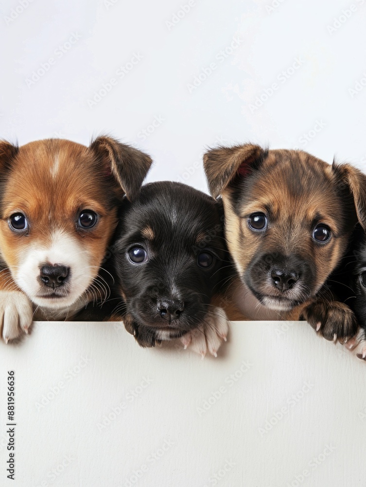 Puppies sit on a white surface, possibly for training or education Puppies sit on a white surface, possibly for training or education