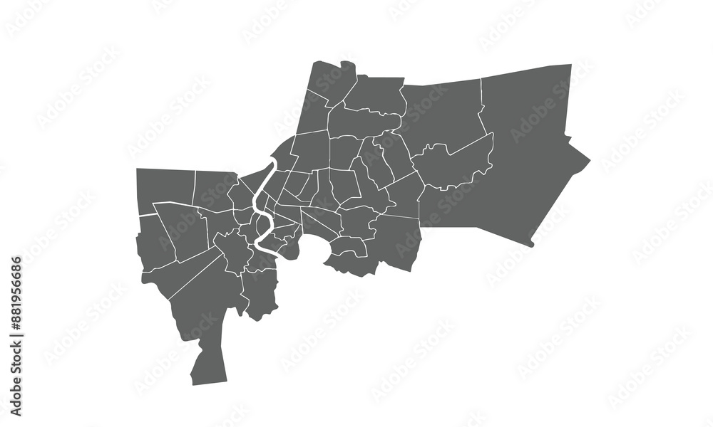 Fototapeta premium Map of Bangkok isolated on white background. for website layouts, background, education, precise, customizable, Travel worldwide, map silhouette backdrop, earth geography, political, reports