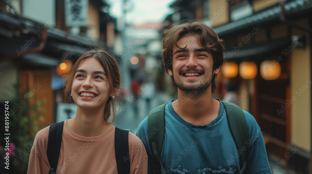日本を観光している訪日外国人の男女カップル「AI生成画像」 日本を観光している訪日外国人の男女カップル「AI生成画像」