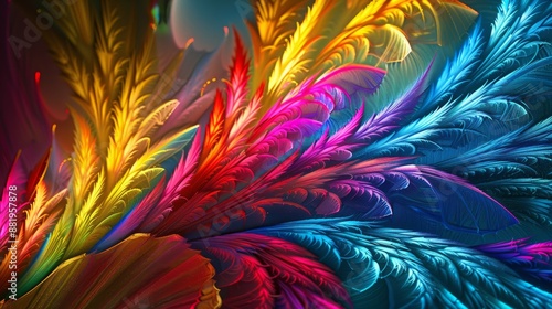 Wallpaper Mural Photo of an abstract design sparkling with vibrant rainbow colors. Reminiscent of a dispersed feather-like texture. Torontodigital.ca