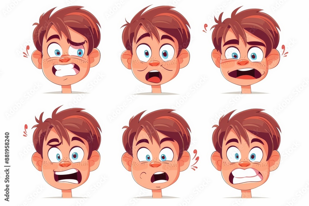 Cartoon Boy with Different Facial Expressions Cartoon Boy with Different Facial Expressions