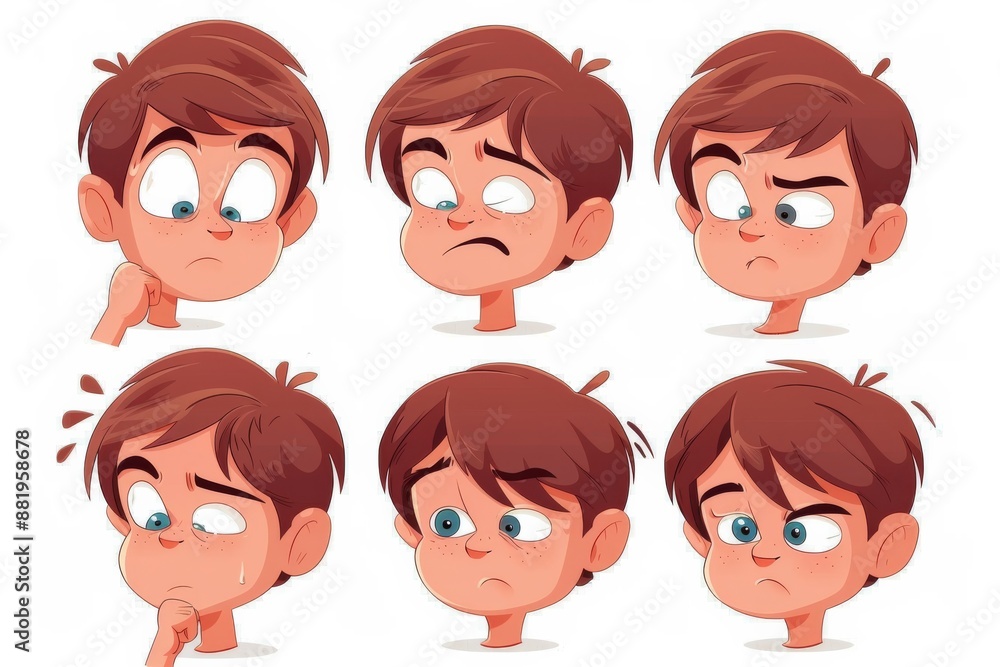 Cartoon Boy with Different Facial Expressions Cartoon Boy with Different Facial Expressions