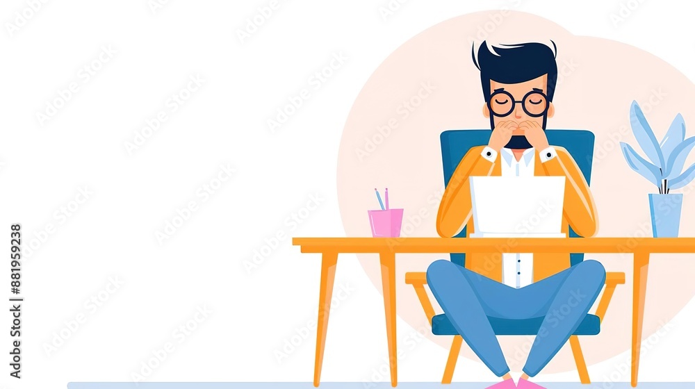 Man sitting at a desk reviewing documents. Man sitting at a desk reviewing documents.