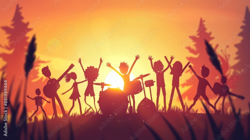 Silhouette of Stick Characters Rock band musican Silhouette of Stick Characters Rock band musican