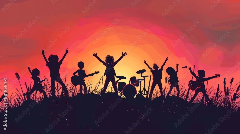 Silhouette of Stick Characters Rock band musican Silhouette of Stick Characters Rock band musican