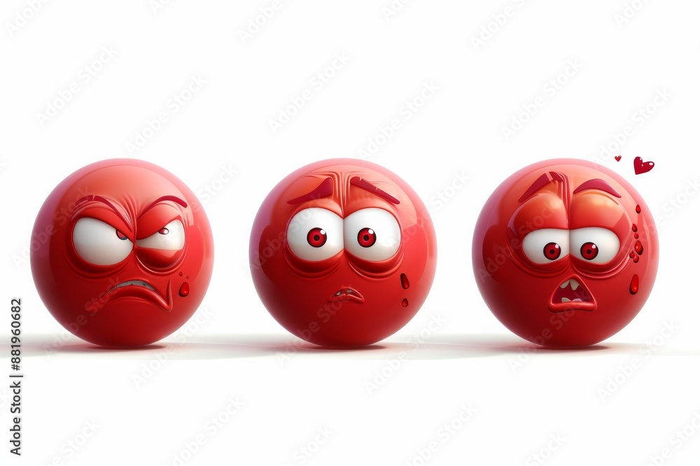 Three Red Emojis Expressing Different Emotions Three Red Emojis Expressing Different Emotions