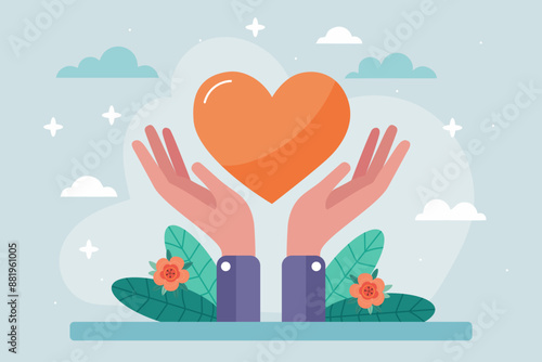 Women's hands hold a heart. The concept of support and kindness in society.