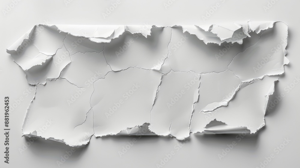 Rough white note paper with torn edges on transparent backdrop Rough white note paper with torn edges on transparent backdrop