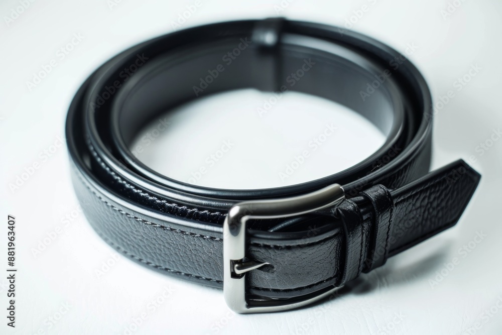 Men leather yellow and black belt on white background. Men leather yellow and black belt on white background.