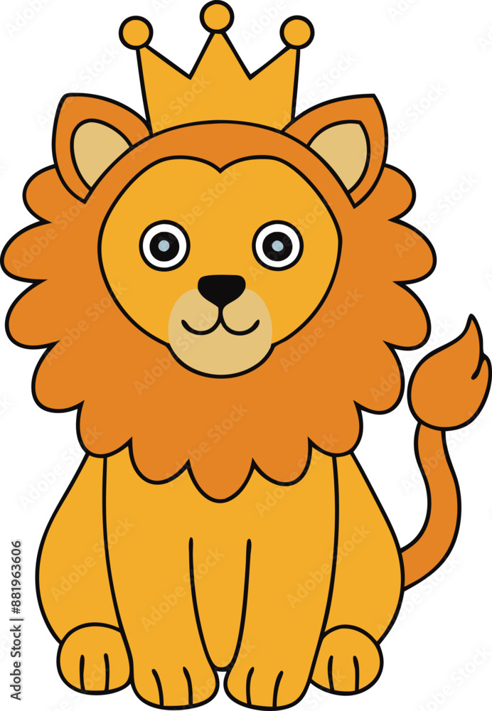 lion wearing a crown, symbolizing royalty vector illustration, cartoon ...
