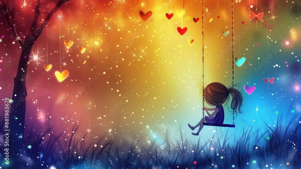Fototapeta premium Silhouette of Fairy On A Swing