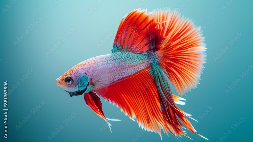 Fancy Half Moon Fighting Fish Long-tailed or short-tailed fighting fish from Thailand Siamese fighting fish on isolated blue or gray background. Fancy Half Moon Fighting Fish Long-tailed or short-tailed fighting fish from Thailand Siamese fighting fish on isolated blue or gray background.