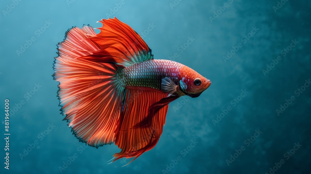 Fototapeta premium Fancy Half Moon Fighting Fish Long-tailed or short-tailed fighting fish from Thailand Siamese fighting fish on isolated blue or gray background.