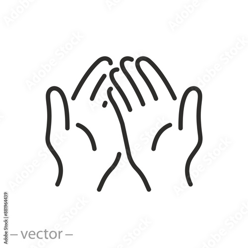 outstretched hands icon, human crossed palms, hand asking for alms, donation or help concept, thin line symbol on white background - editable stroke vector illustration