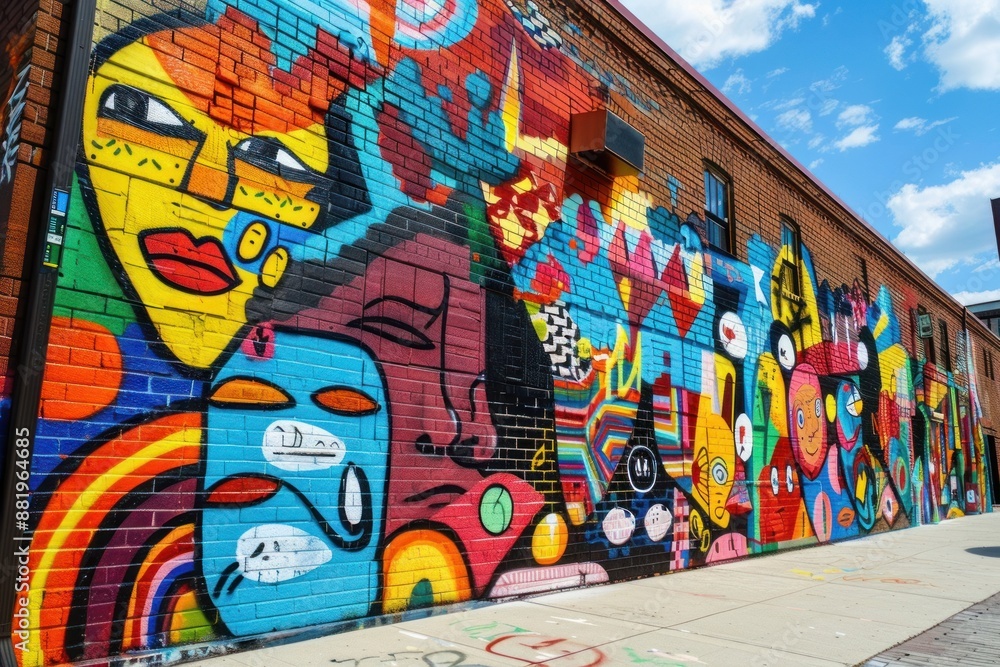 Obraz premium Colorful Abstract Mural on Brick Wall