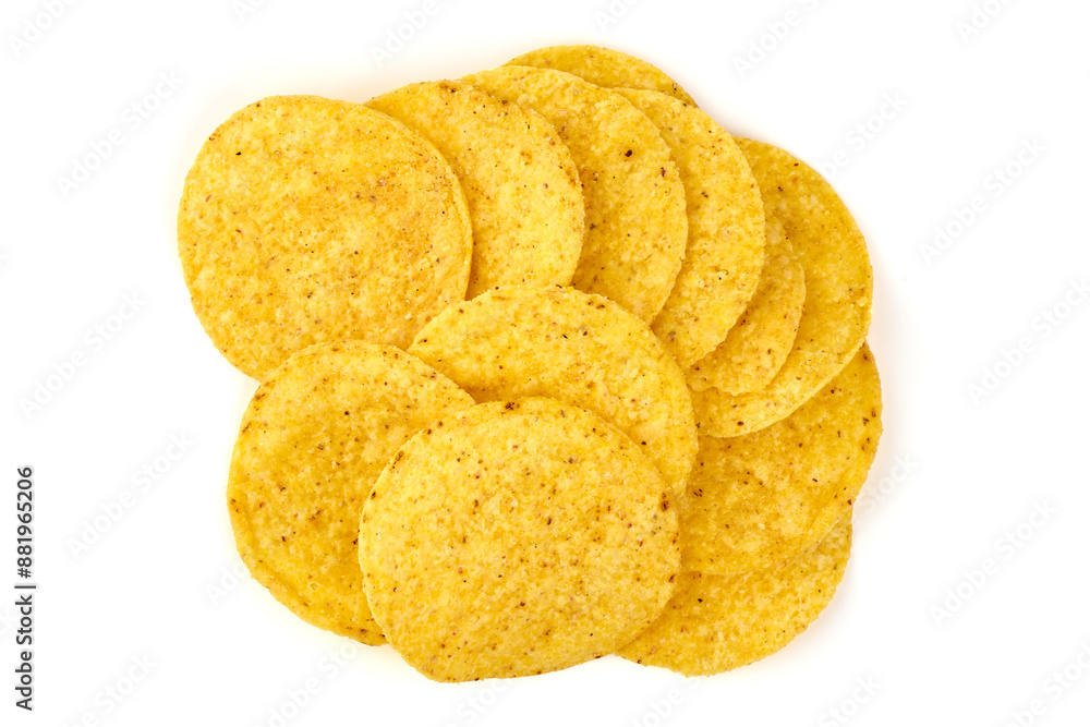 Mexican nachos chips, corn tortilla crisps, isolated on white background. Mexican nachos chips, corn tortilla crisps, isolated on white background.