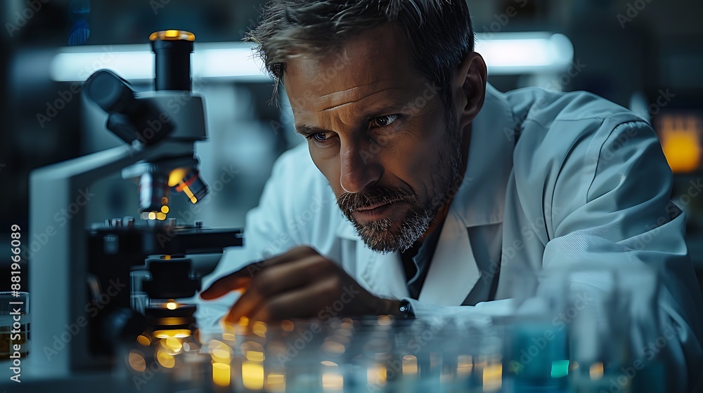 Scientist Looking Through Microscope Laboratory Scientist Looking Through Microscope Laboratory
