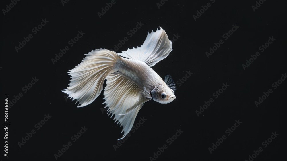 Fototapeta premium Photograph of white platinum fighting fish or Siamese fighting fish in motion isolated on black background.